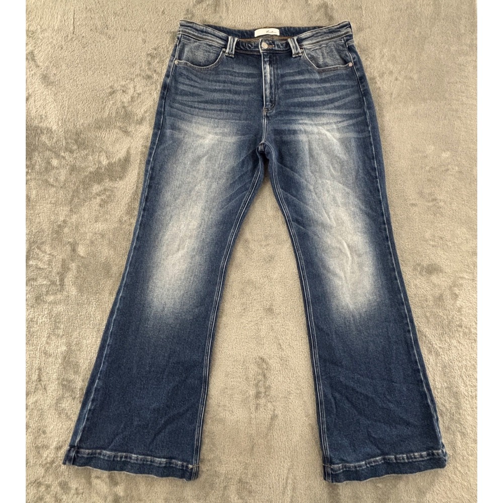 KanCan Dark Wash Flare Jeans with Faded Whisker Detail